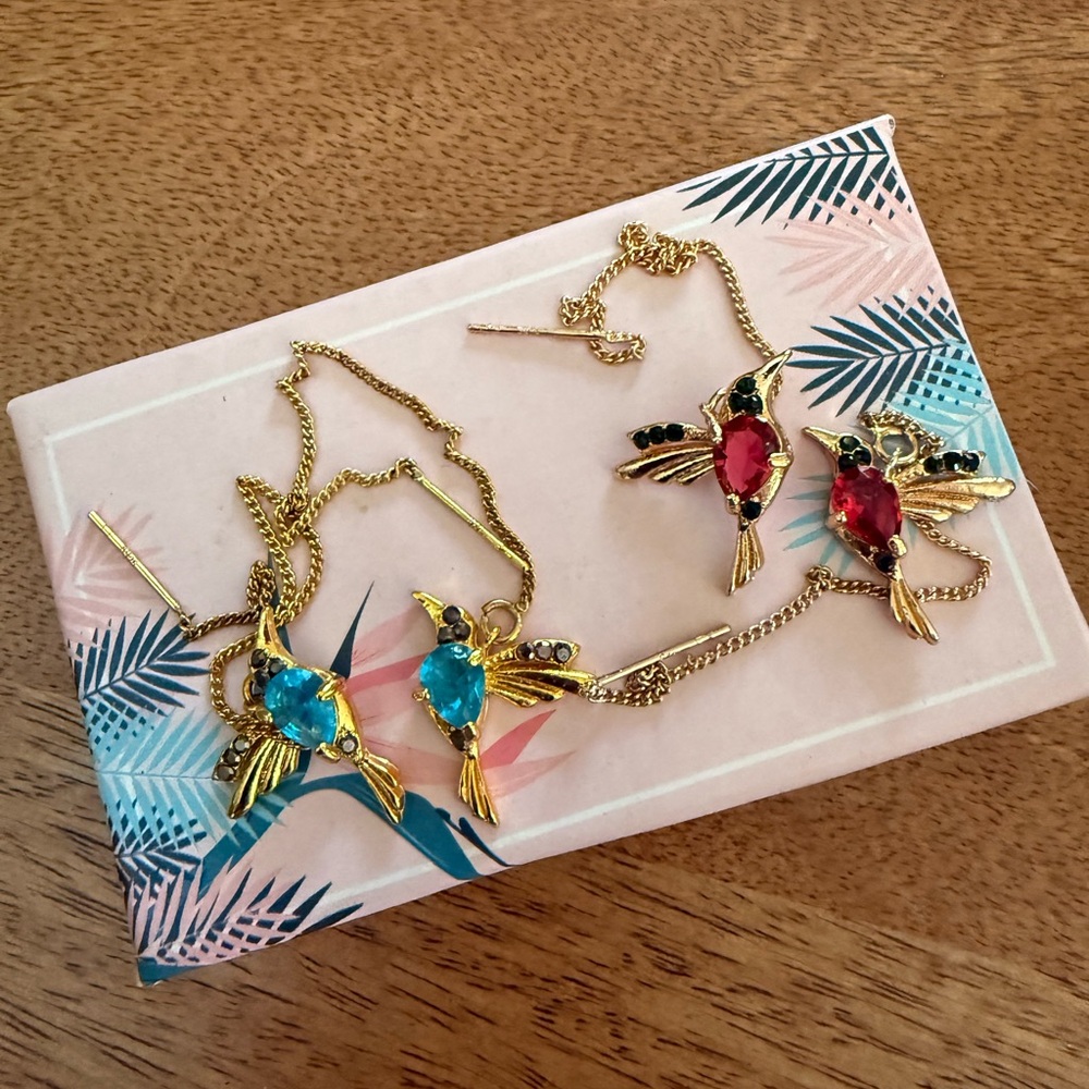 Elegant Gold and Red Hummingbird Earrings